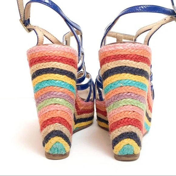 Paloma Barcelo Rainbow Espadrille Wedge Sandals Raffia - Picture 3 of 6
